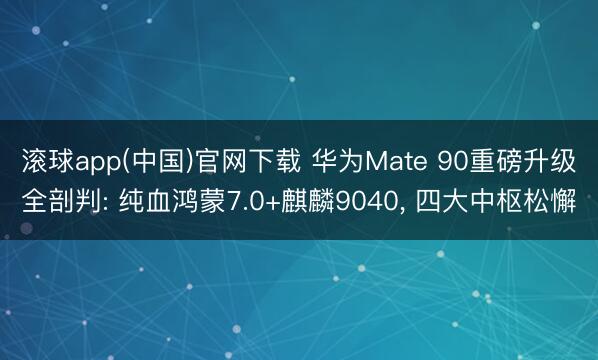 滚球app(中国)官网下载 华为Mate 90重磅升级全剖判: 纯血鸿蒙7.0+麒麟9040， 四大中枢松懈
