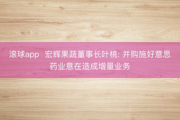 滚球app  宏辉果蔬董事长叶桃: 并购施好意思药业意在造成