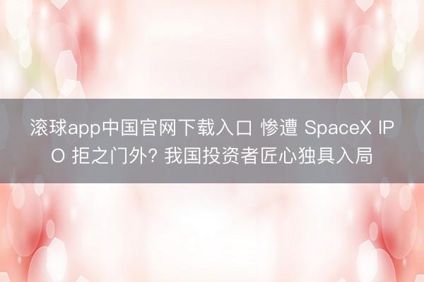 滚球app中国官网下载入口 惨遭 SpaceX IPO 拒之门外? 我国投资者匠心独具入局